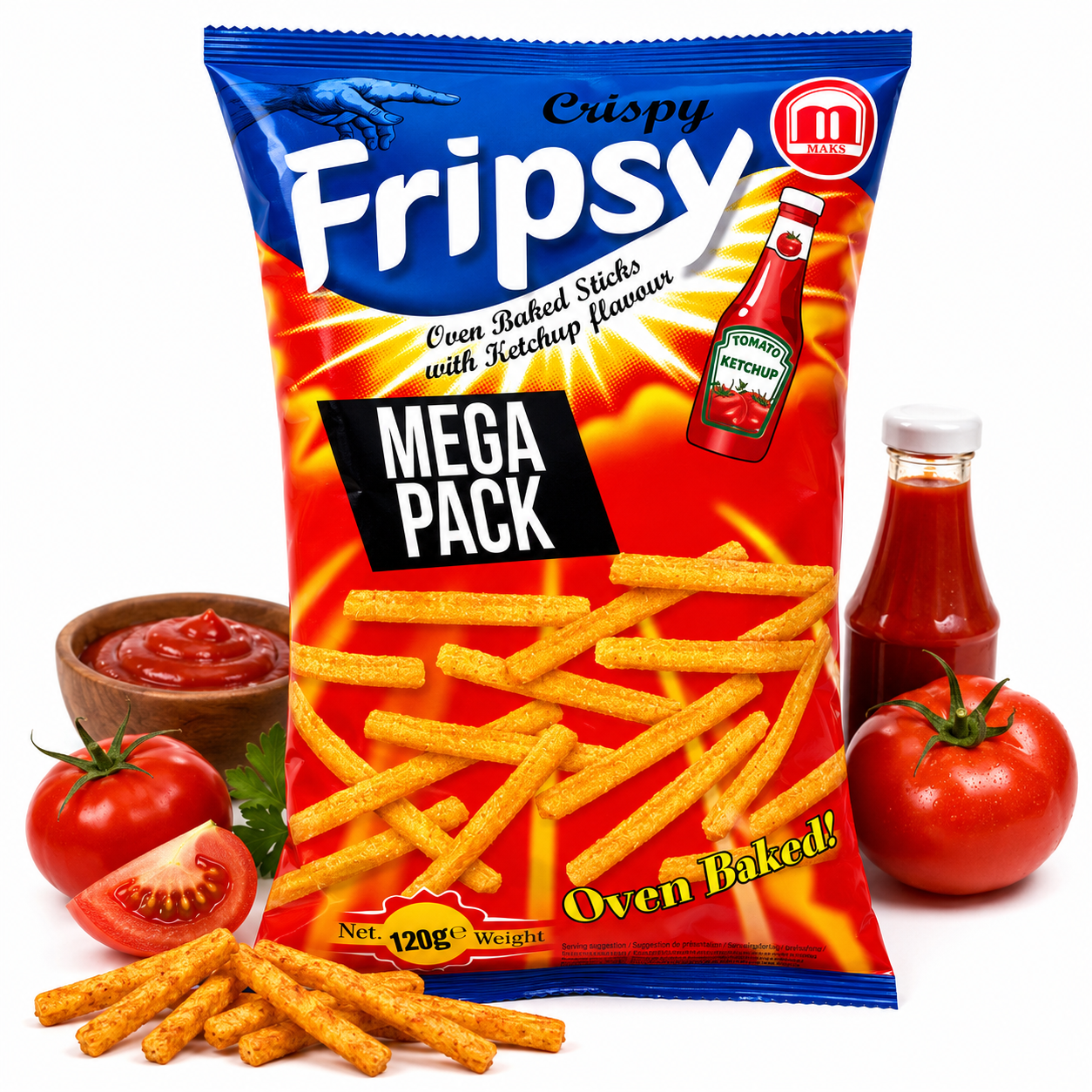 Fripsy - Flips Sticks Ketchup Oven Baked 120g (halal)(Mazedonien)